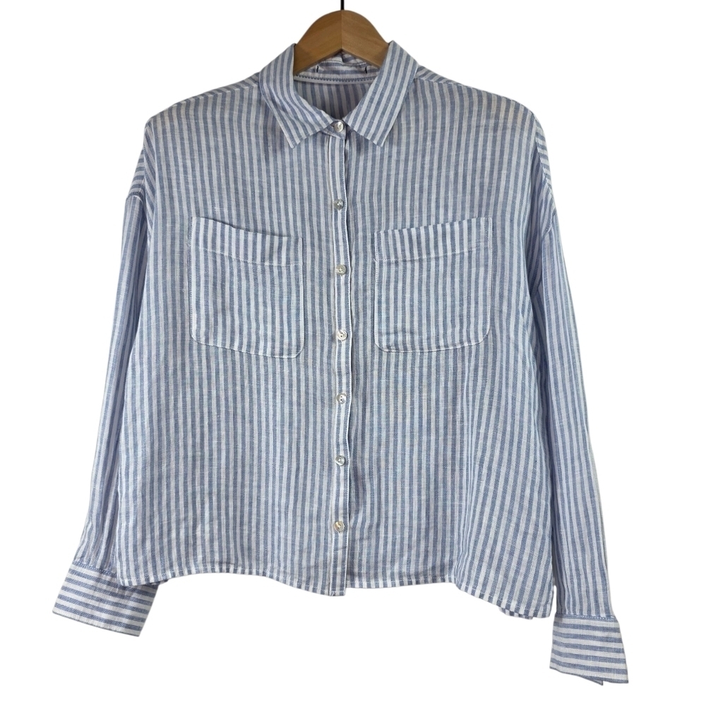 Linen stripes button down Long sleeves shirt